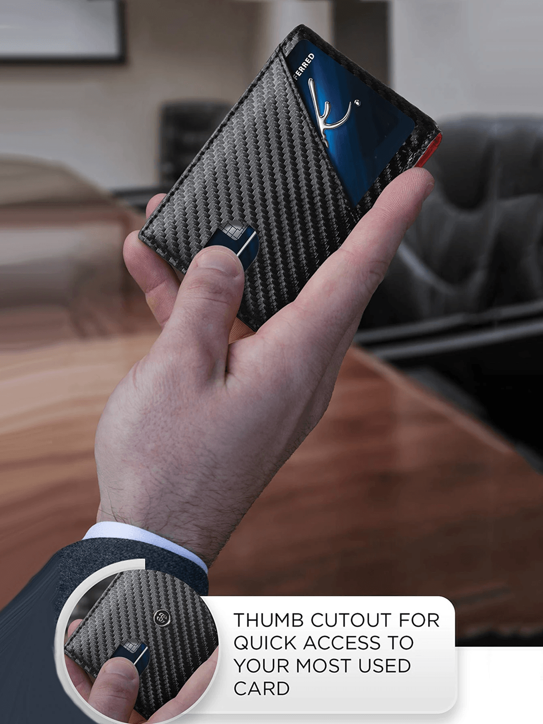 RFID Carbon Fiber Trifold Wallet for Men Ultra Thin Front Pocket Design
