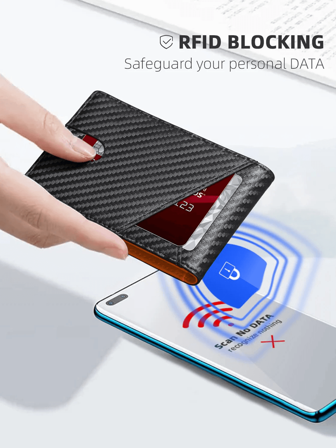 RFID Carbon Fiber Trifold Wallet for Men Ultra Thin Front Pocket Design