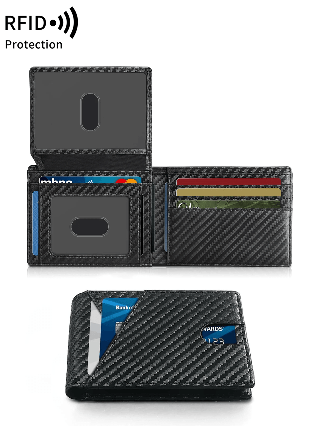RFID Carbon Fiber Trifold Wallet for Men Ultra Thin Front Pocket Design
