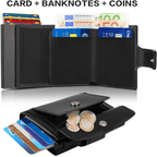 Mens RFID Leather Wallet Slim Trifold Card Holder with Coin Pocket