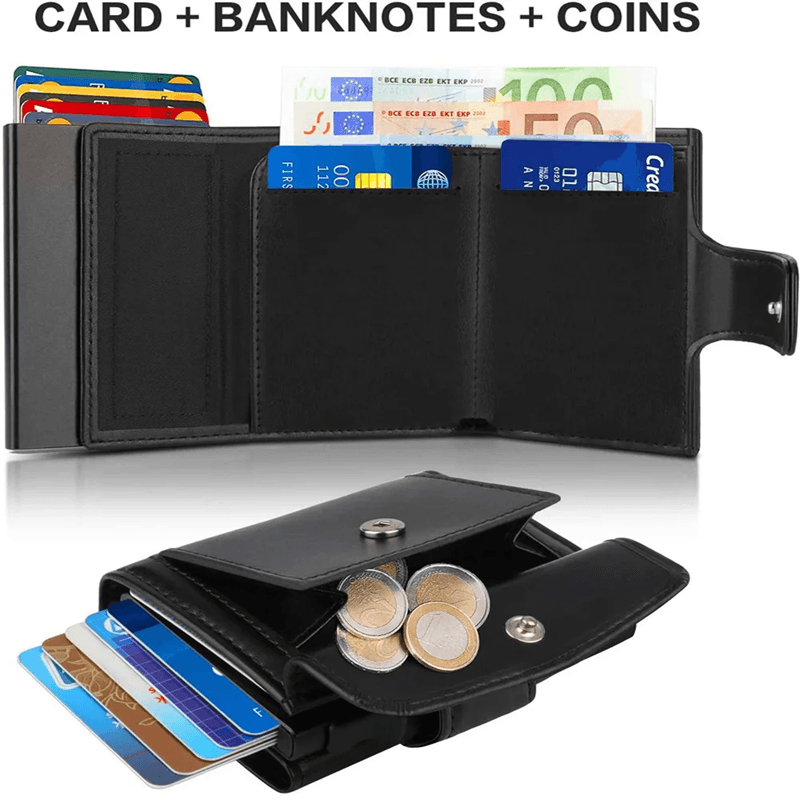 Mens RFID Leather Wallet Slim Trifold Card Holder with Coin Pocket