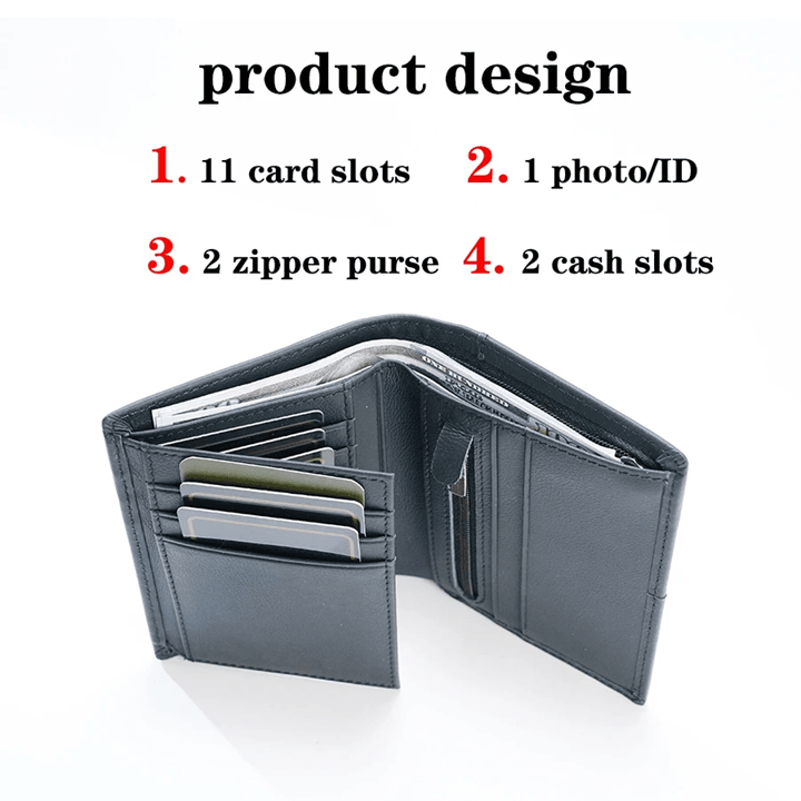 Genuine Leather RFID Wallet with Coin Purse and Card Holder
