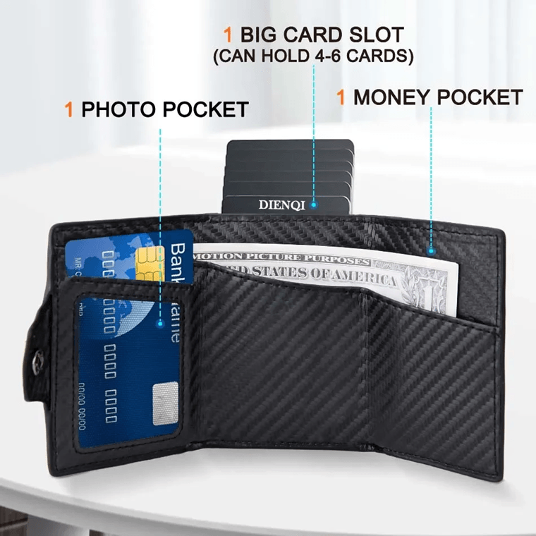 Slim RFID Leather Wallet for Men Pop Up Credit Card Holder with Coin Pocket