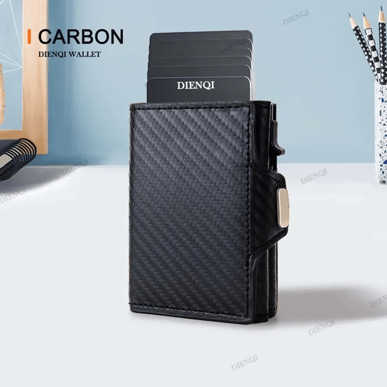 Slim RFID Leather Wallet for Men Pop Up Credit Card Holder with Coin Pocket