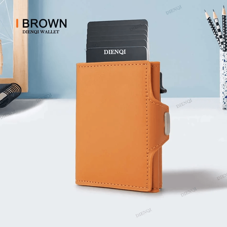 Slim RFID Leather Wallet for Men Pop Up Credit Card Holder with Coin Pocket
