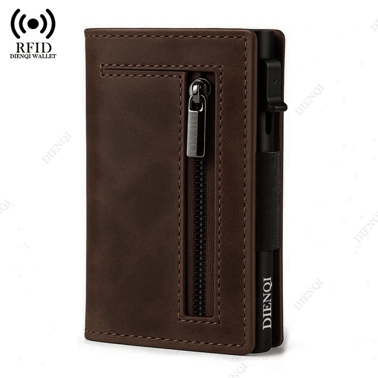 RFID Blocking Slim Wallet for Men with Leather and Aluminum Card Holder
