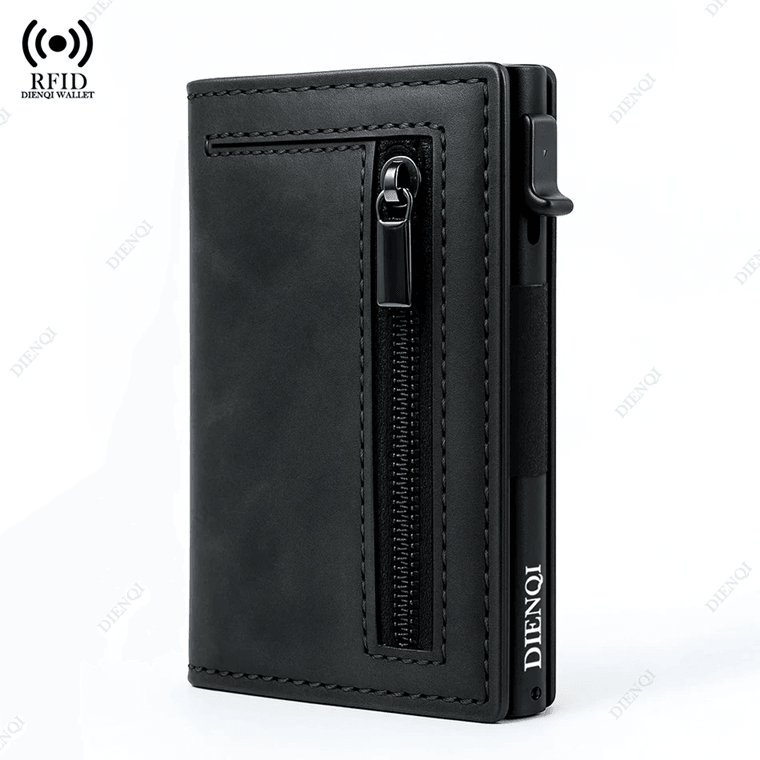 RFID Blocking Slim Wallet for Men with Leather and Aluminum Card Holder