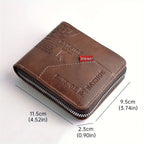 Men's Classic PU Leather Wallet – Zipper Short Wallet with Coin Pocket & Card Holder