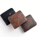 Men's Classic PU Leather Wallet – Zipper Short Wallet with Coin Pocket & Card Holder