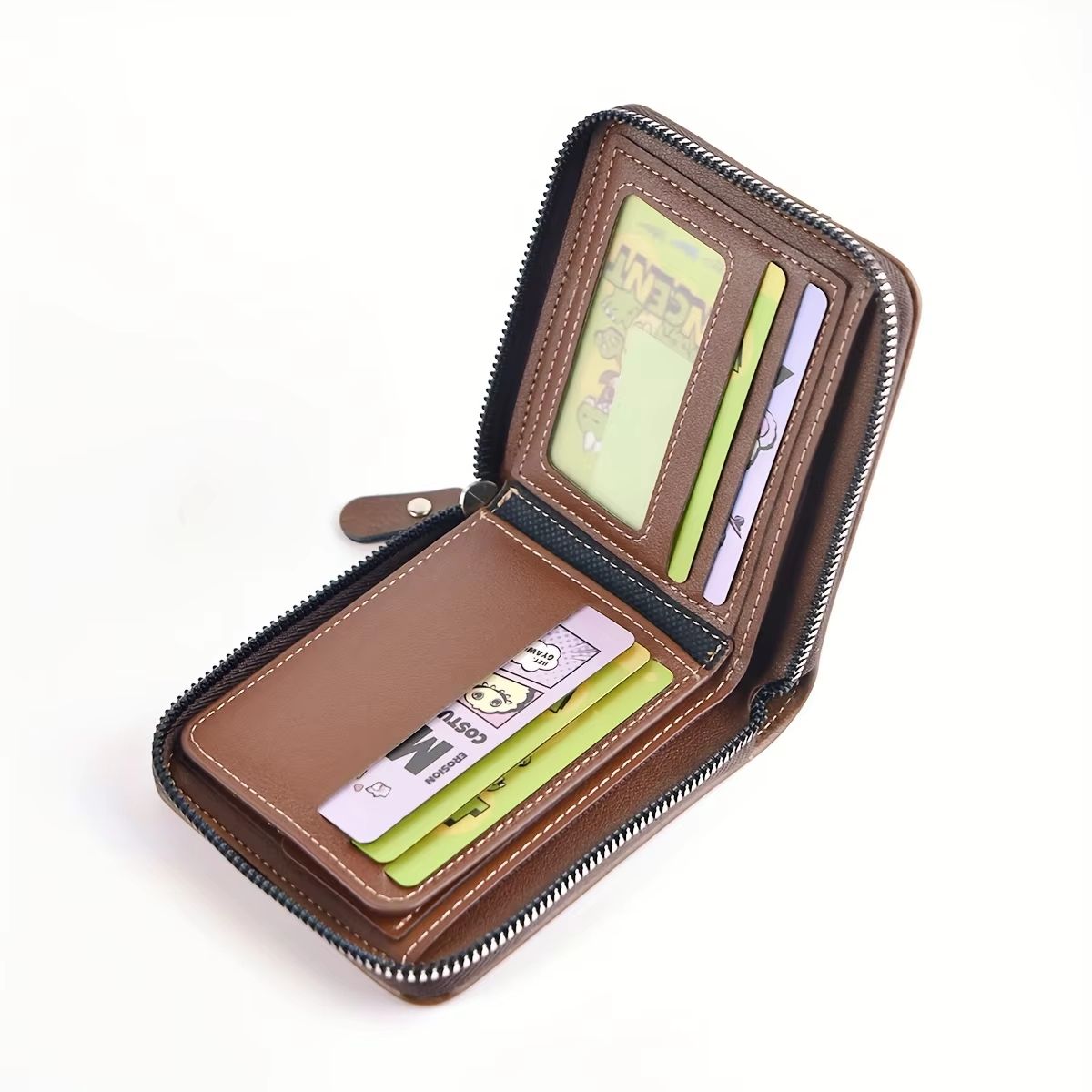 Men's Classic PU Leather Wallet – Zipper Short Wallet with Coin Pocket & Card Holder