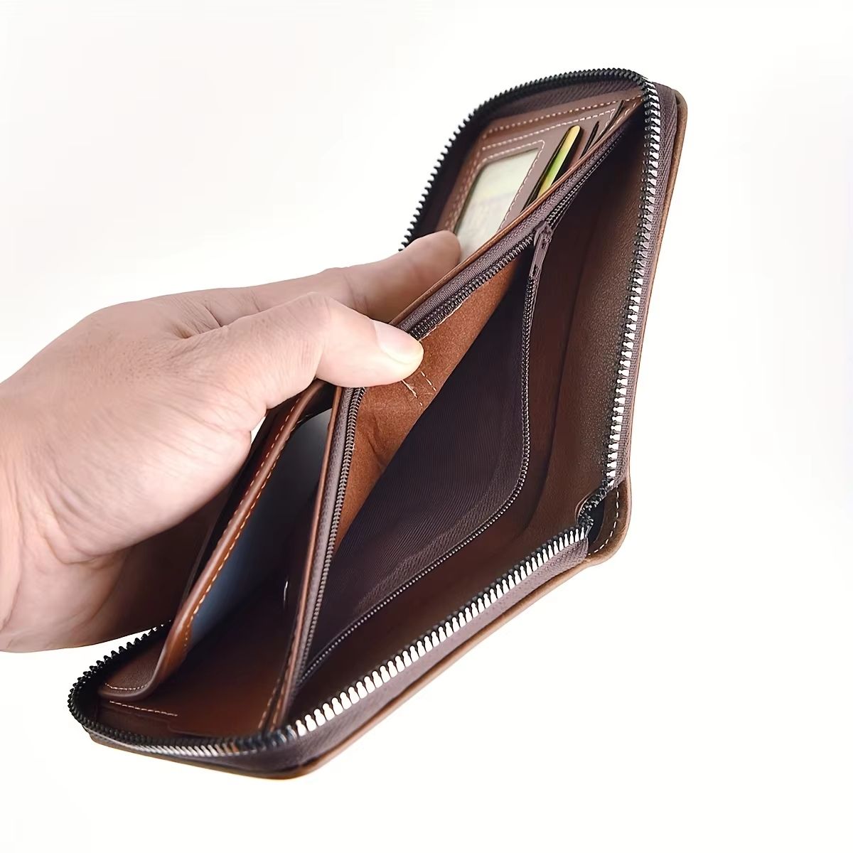 Men's Classic PU Leather Wallet – Zipper Short Wallet with Coin Pocket & Card Holder