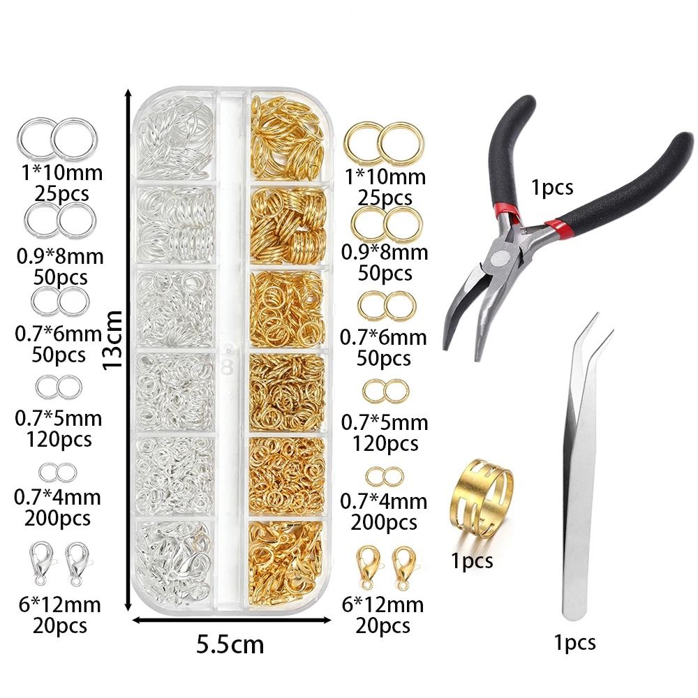 Jewelry Findings Kit 930pcs with Jump Rings Clasps Hooks Pliers Tweezers