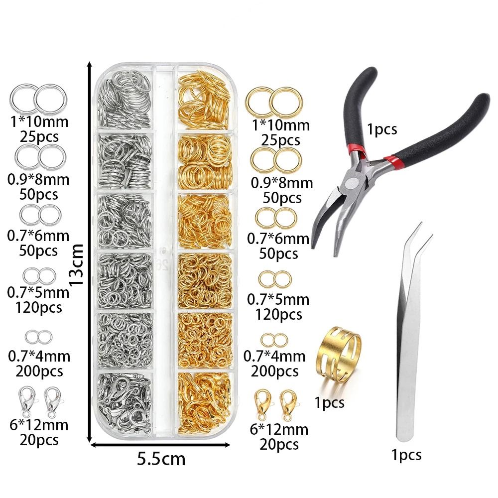 Jewelry Findings Kit 930pcs with Jump Rings Clasps Hooks Pliers Tweezers