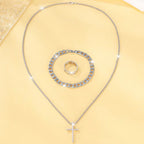 Men's Cross Jewelry Set Necklace Bracelet And Ring Fashion Alloy Christian Gift