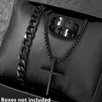 Men's Cross Jewelry Set Necklace Bracelet And Ring Fashion Alloy Christian Gift