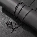 Men's Cross Jewelry Set Necklace Bracelet And Ring Fashion Alloy Christian Gift