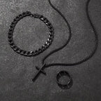 Men's Cross Jewelry Set Necklace Bracelet And Ring Fashion Alloy Christian Gift