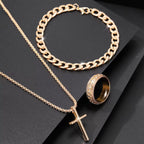 Men's Cross Jewelry Set Necklace Bracelet And Ring Fashion Alloy Christian Gift