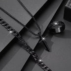 Men's Cross Jewelry Set Necklace Bracelet And Ring Fashion Alloy Christian Gift