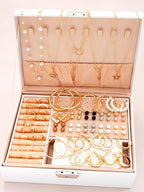 Elegant Pearl Jewelry Set With Multi Layered Necklace Pearl Earrings Ear Studs And Rings 4 In 1 Set For Women Daily Wear