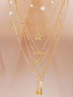 Elegant Pearl Jewelry Set With Multi Layered Necklace Pearl Earrings Ear Studs And Rings 4 In 1 Set For Women Daily Wear