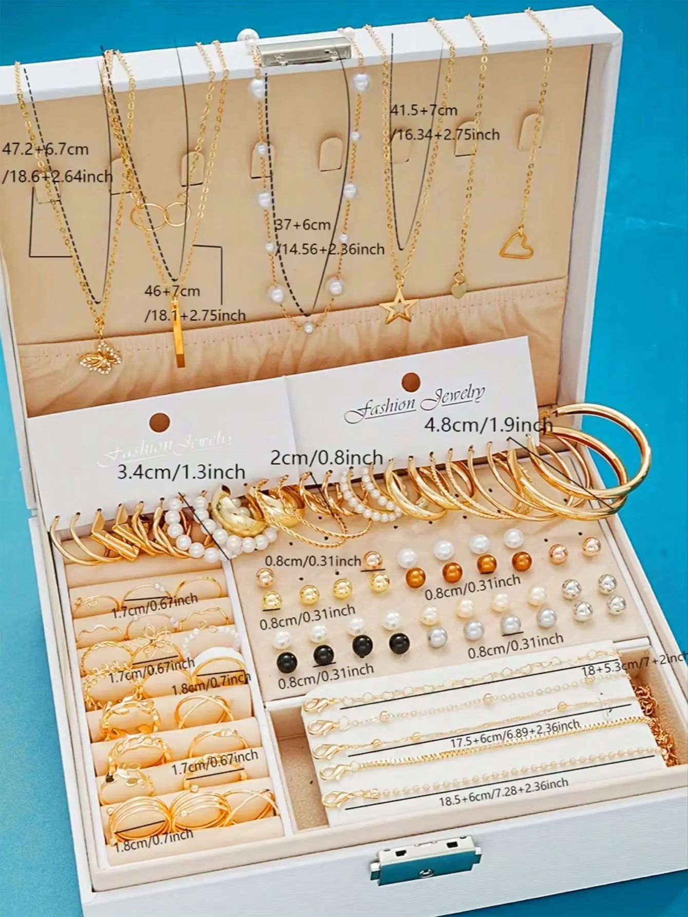 Elegant Pearl Jewelry Set With Multi Layered Necklace Pearl Earrings Ear Studs And Rings 4 In 1 Set For Women Daily Wear