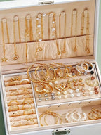 Elegant Pearl Jewelry Set With Multi Layered Necklace Pearl Earrings Ear Studs And Rings 4 In 1 Set For Women Daily Wear