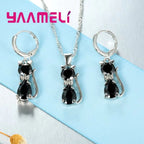Real 925 Sterling Silver Cat Jewelry Set – Austrian Crystal Cat Pendant Necklace & Huggie Earrings for Women and Girls