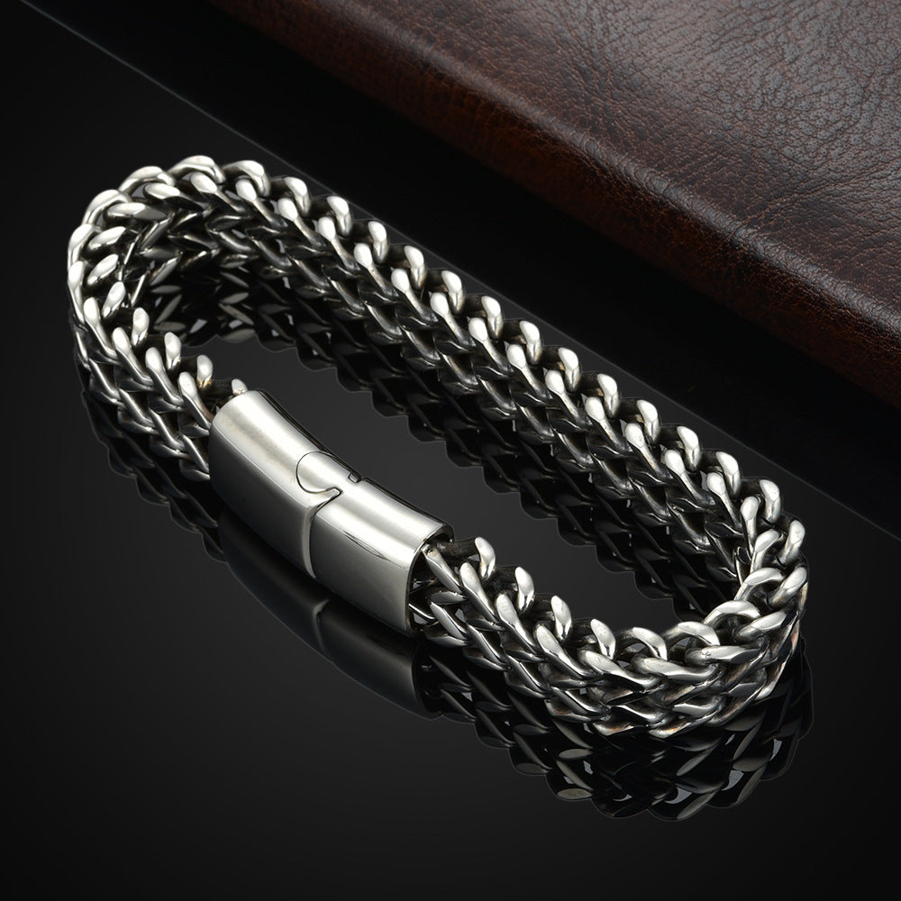 Stainless Steel Braided, Double Row Fish Scale Bracelet, Magnetic Buckle, Keel Jewellery