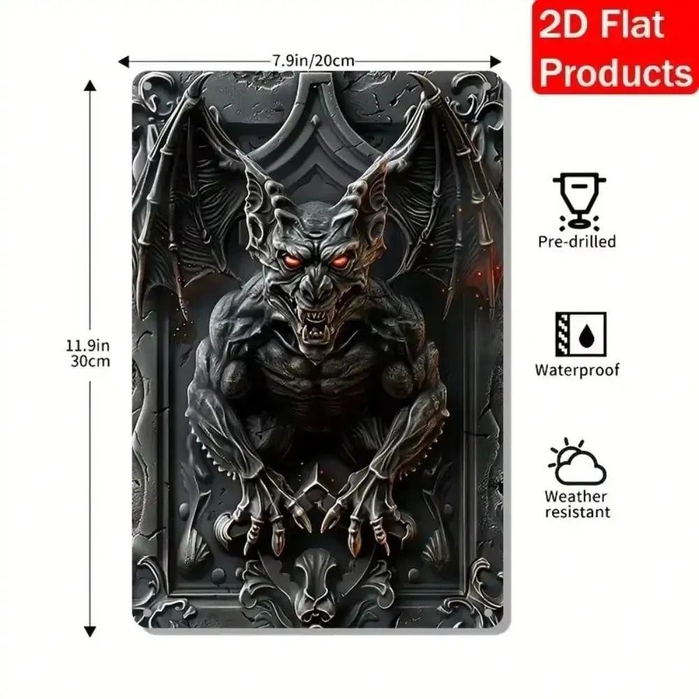 Gargoyle Vintage Aluminum Wall Sign Weatherproof Home and Halloween Decor
