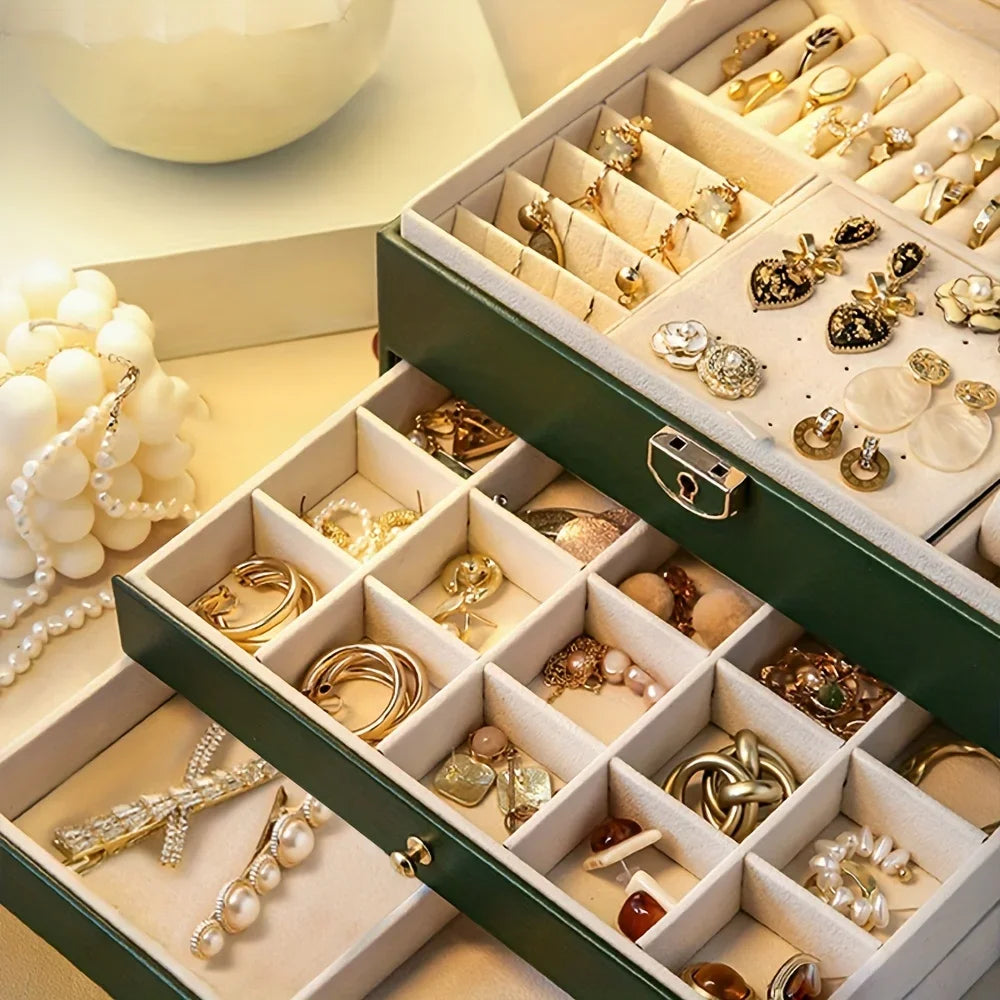 Large Capacity Multi-Layer Jewelry Storage Box, High-End Exquisite Necklace Earrings, Gold Jewelry Box