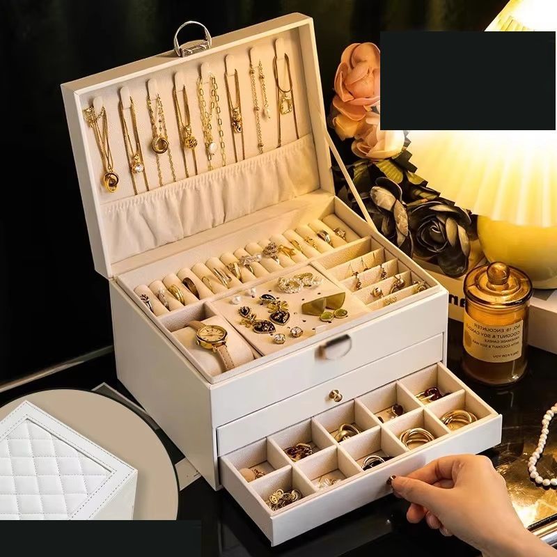 Large Capacity Multi-Layer Jewelry Storage Box, High-End Exquisite Necklace Earrings, Gold Jewelry Box