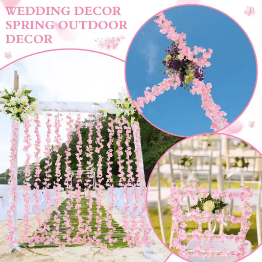 Artificial Pink Sakura Flower Garland Cherry Blossom Vine for Wedding Home Decor