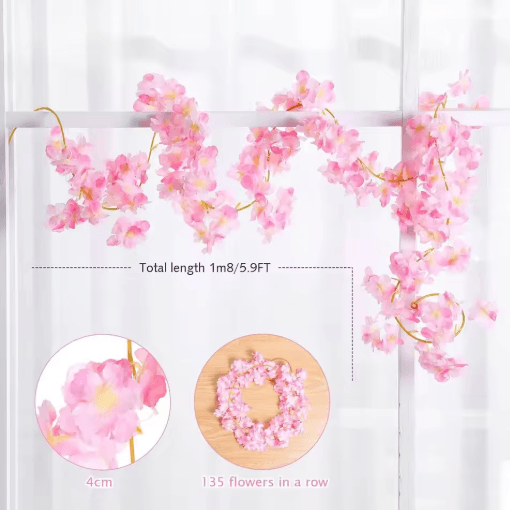Artificial Pink Sakura Flower Garland Cherry Blossom Vine for Wedding Home Decor