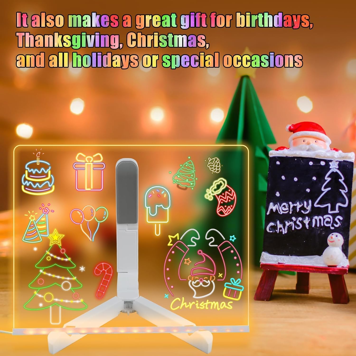 LED Note Board With Night Light, Colorful DIY Acrylic Message Board Childrens Drawing Board, Kids Birthday Gift