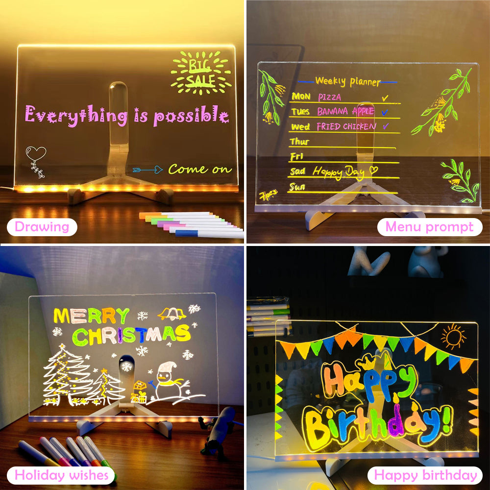 LED Note Board With Night Light, Colorful DIY Acrylic Message Board Childrens Drawing Board, Kids Birthday Gift