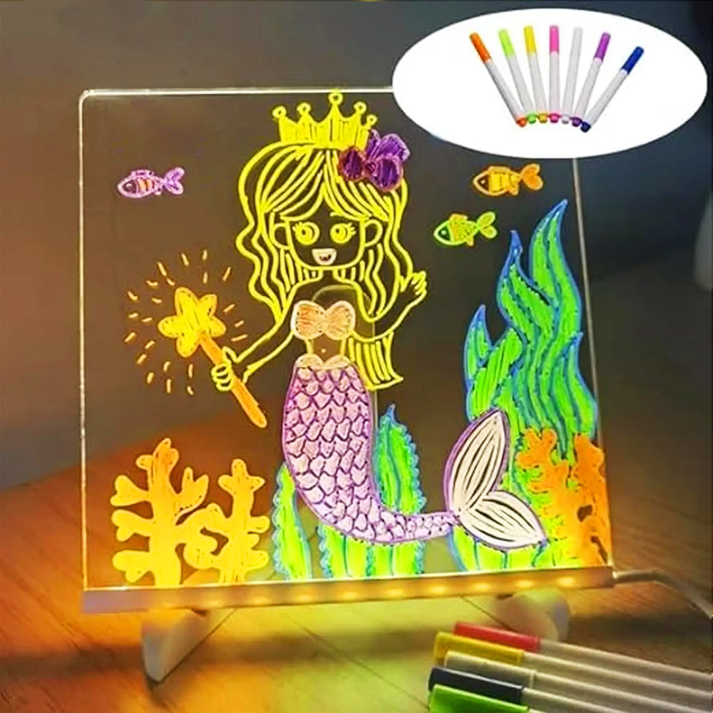 LED Note Board With Night Light, Colorful DIY Acrylic Message Board Childrens Drawing Board, Kids Birthday Gift