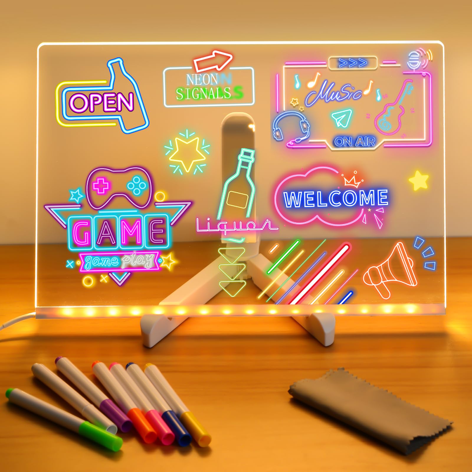 LED Note Board With Night Light, Colorful DIY Acrylic Message Board Childrens Drawing Board, Kids Birthday Gift