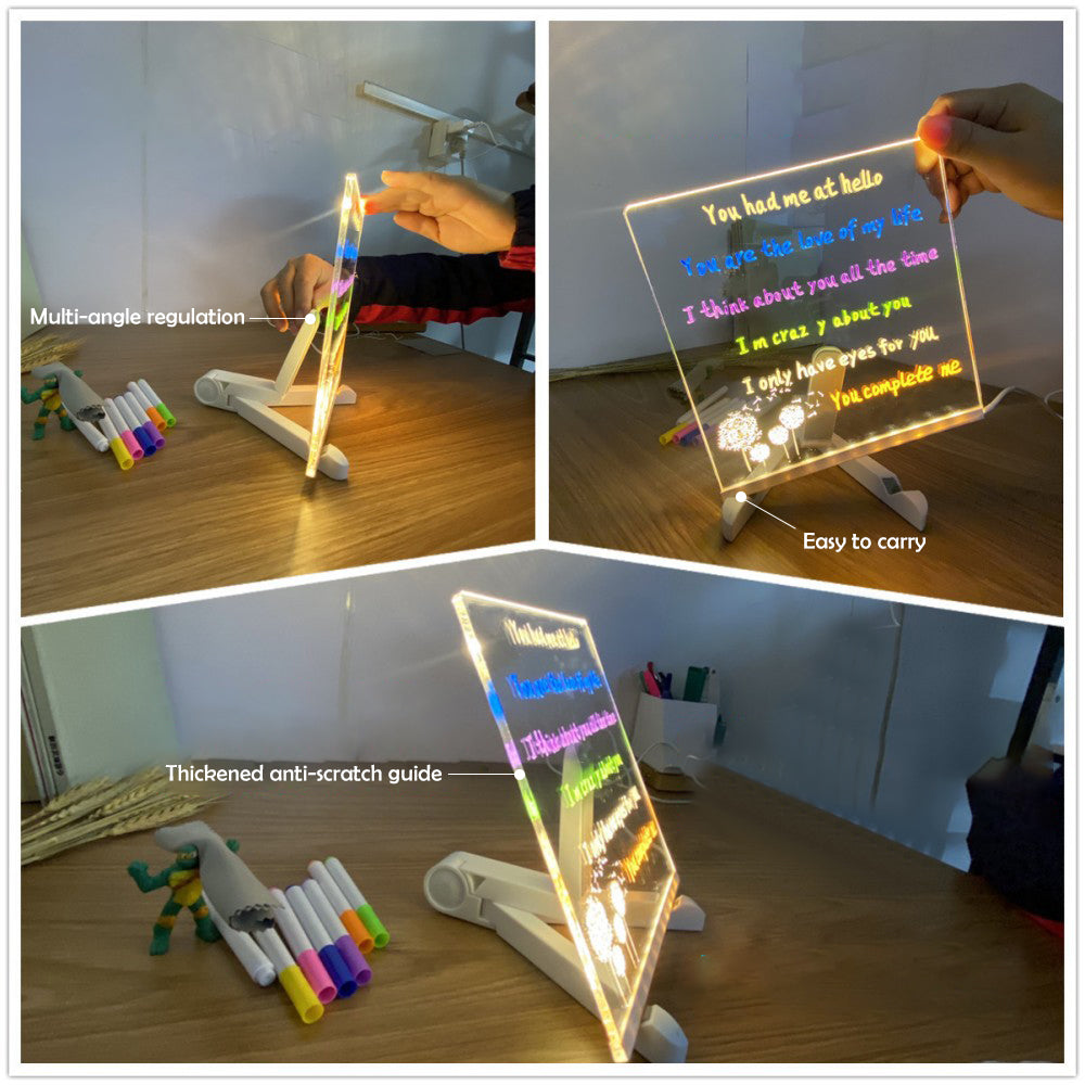 LED Note Board With Night Light, Colorful DIY Acrylic Message Board Childrens Drawing Board, Kids Birthday Gift