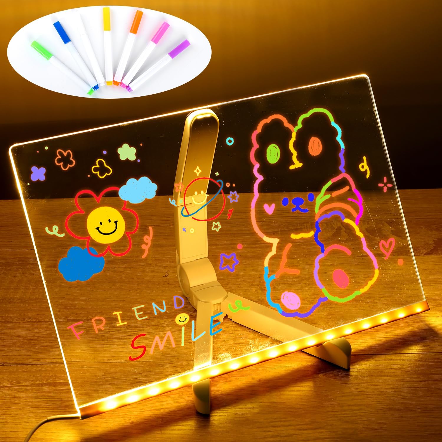 LED Note Board With Night Light, Colorful DIY Acrylic Message Board Childrens Drawing Board, Kids Birthday Gift