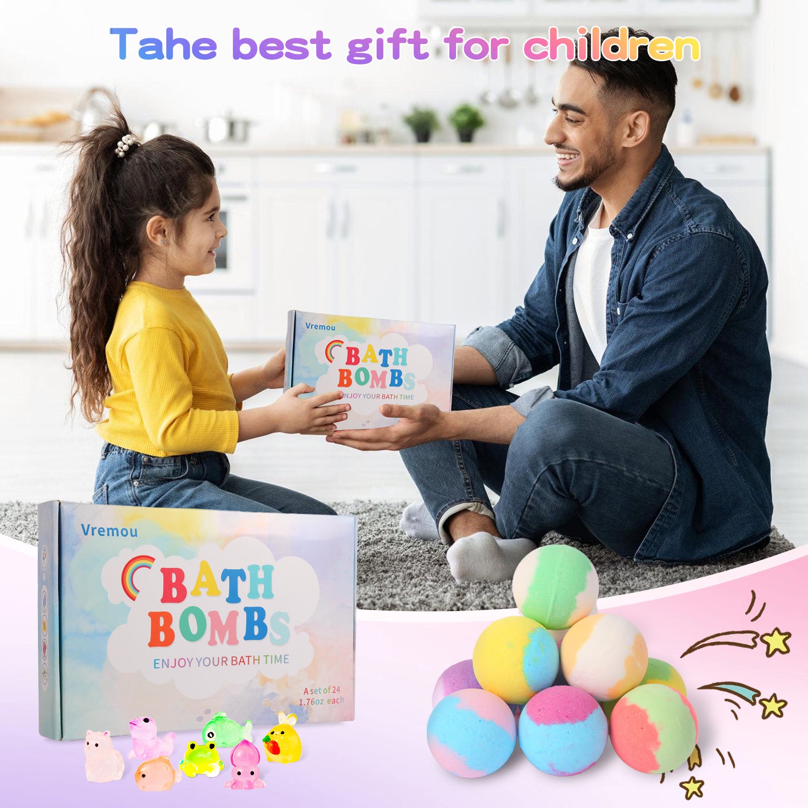 Bath Bombs for Kids with Surprise Inside Natural Organic Kids Bubble Bath Fizzy for Boys and Girls with Fun Bath Toys