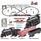 Electric Railway Train Set with Classical Steam Locomotive, Battery Operated, Smoke, Light & Sound