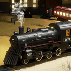 Electric Railway Train Set with Classical Steam Locomotive, Battery Operated, Smoke, Light & Sound