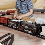 Electric Railway Train Set with Classical Steam Locomotive, Battery Operated, Smoke, Light & Sound