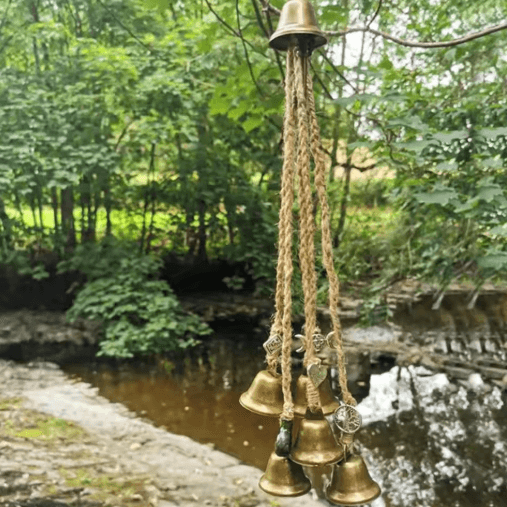 6 Bells Witch Wind Chimes Handmade Hanging Witch Bells Door Wreath for Protection and Decor