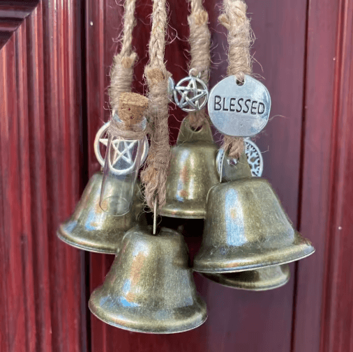 6 Bells Witch Wind Chimes Handmade Hanging Witch Bells Door Wreath for Protection and Decor