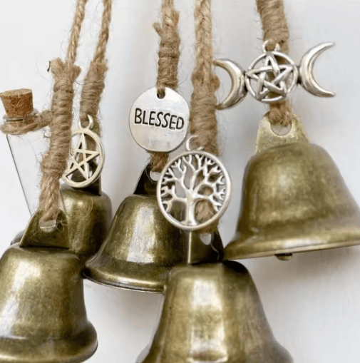 6 Bells Witch Wind Chimes Handmade Hanging Witch Bells Door Wreath for Protection and Decor