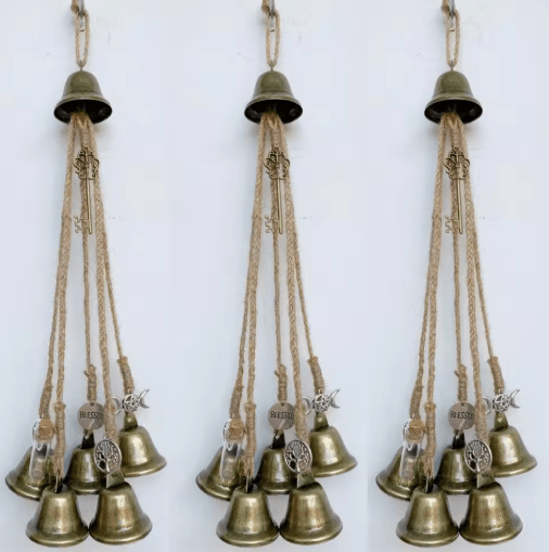 6 Bells Witch Wind Chimes Handmade Hanging Witch Bells Door Wreath for Protection and Decor