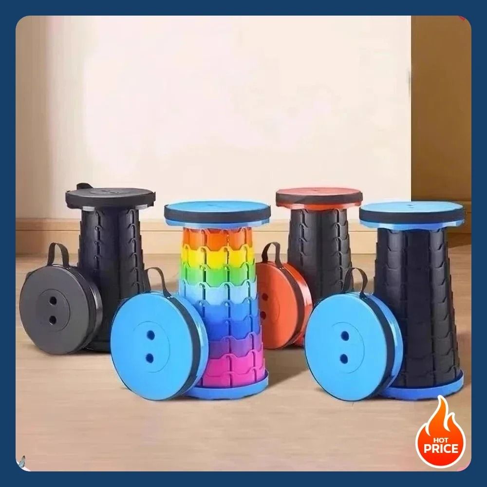 Rainbow Portable Telescopic Folding Stool Adjustable Height Camping Seat
