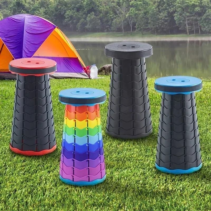 Rainbow Portable Telescopic Folding Stool Adjustable Height Camping Seat
